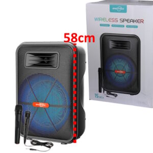 Parlante 15" 1882 con luz 1 microfono inalambrico + 1 con cable usb sd fm bluetooth