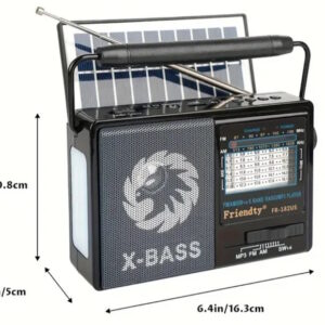 Radio am fm + 8 bandas, usb sd recargable solar , con 2 modos de linterna 779