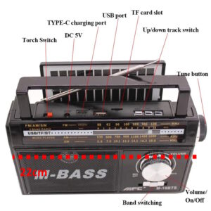 Radio am fm usb sd bluetooth recargable solar usb y a 220v con linterna 783