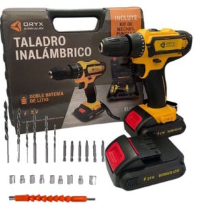 Taladro inalámbrico Oryx con 2 baterias y accesorios
