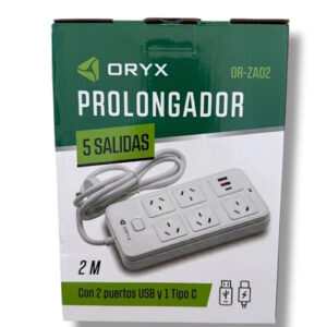 Zapatilla rectangular 7 enchufe; 2 usb a; 1 usb c  ec72m