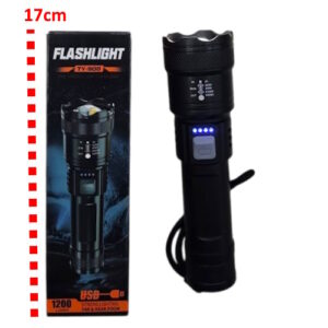 Linterna tactica con zoom; recargable usb con indicador de bateria ty-908