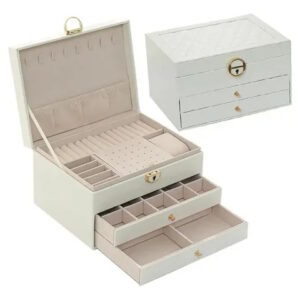 Organizador Alhajero  De Joyas De 3 Capas, Portátil, Con Cerradura blanco o negro